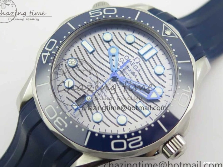 0123 StreetReady 2018 Seamaster Diver 300M VSF 1:1 Best Edition Blue Ceramic Gray Dial on Blue Rubber Strap A8800 V2 (Black Balance Wheel) 7963